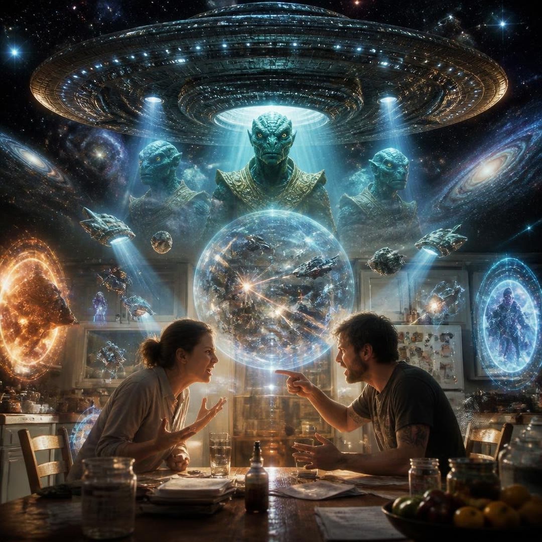 Capa de Extraterrestres e a Crença no Caos Universal - A Ilusão da Dor Cotidiana